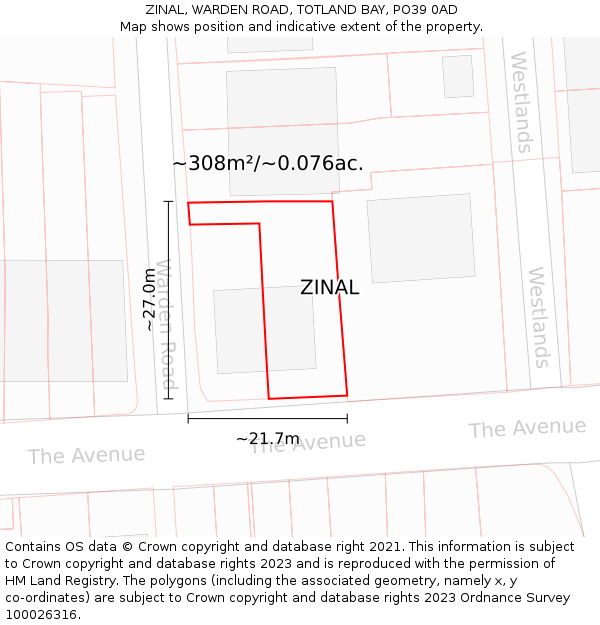 ZINAL, WARDEN ROAD, TOTLAND BAY, PO39 0AD: Plot and title map