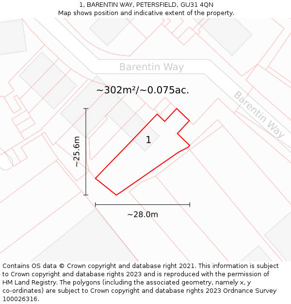 1, BARENTIN WAY, PETERSFIELD, GU31 4QN: Plot and title map