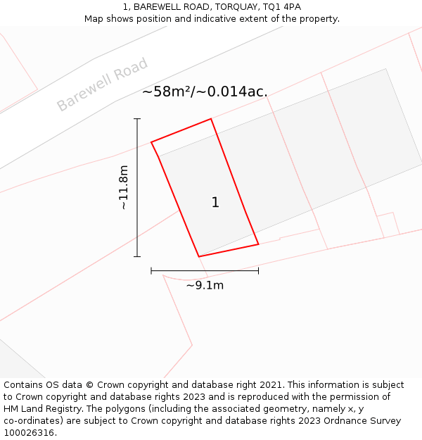 1, BAREWELL ROAD, TORQUAY, TQ1 4PA: Plot and title map