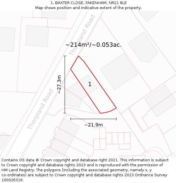 1, BAXTER CLOSE, FAKENHAM, NR21 8LE: Plot and title map