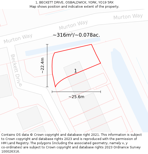 1, BECKETT DRIVE, OSBALDWICK, YORK, YO19 5RX: Plot and title map