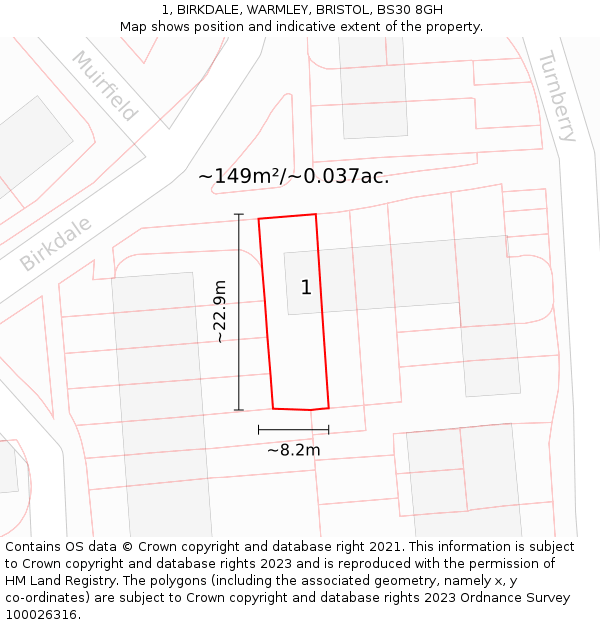 1, BIRKDALE, WARMLEY, BRISTOL, BS30 8GH: Plot and title map