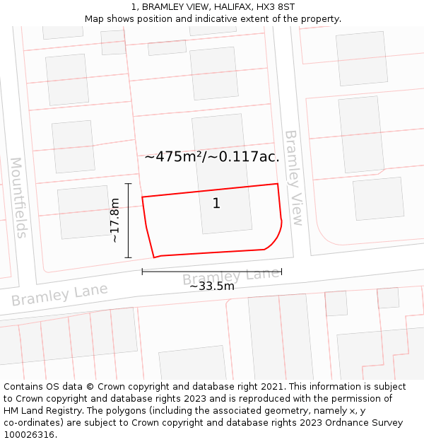 1, BRAMLEY VIEW, HALIFAX, HX3 8ST: Plot and title map