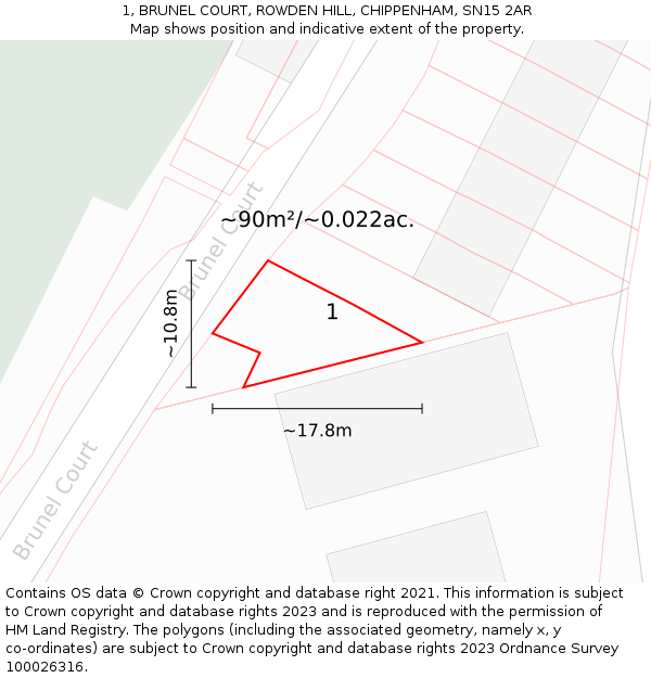 1, BRUNEL COURT, ROWDEN HILL, CHIPPENHAM, SN15 2AR: Plot and title map