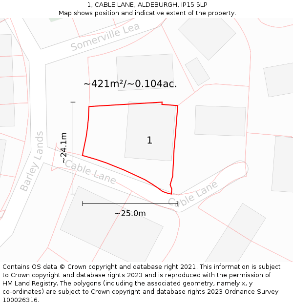 1, CABLE LANE, ALDEBURGH, IP15 5LP: Plot and title map