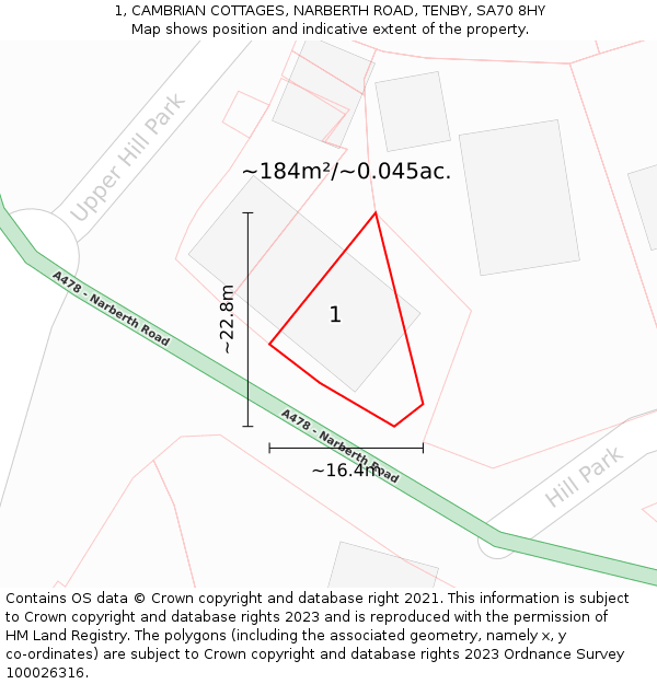1, CAMBRIAN COTTAGES, NARBERTH ROAD, TENBY, SA70 8HY: Plot and title map