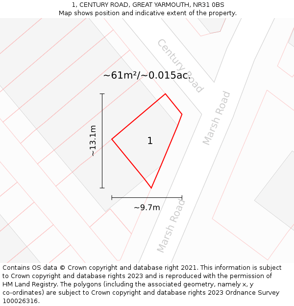 1, CENTURY ROAD, GREAT YARMOUTH, NR31 0BS: Plot and title map