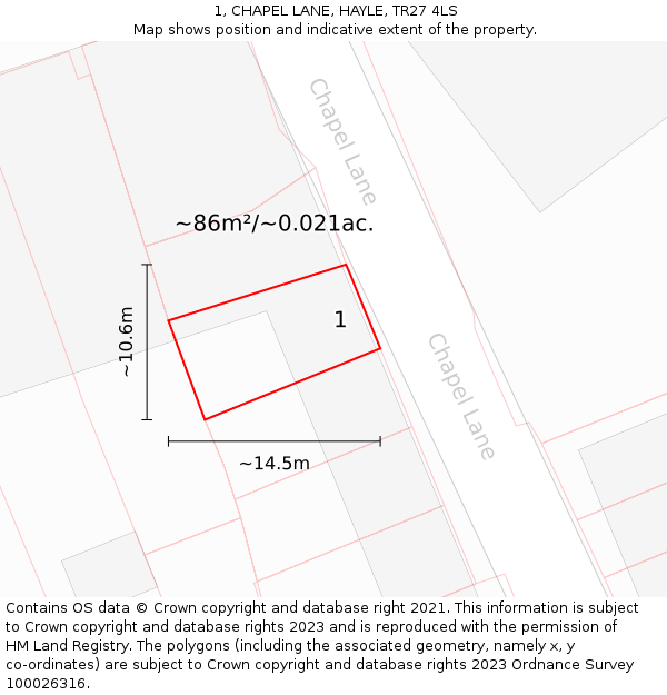 1, CHAPEL LANE, HAYLE, TR27 4LS: Plot and title map