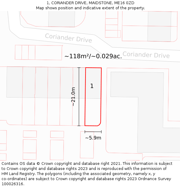 1, CORIANDER DRIVE, MAIDSTONE, ME16 0ZD: Plot and title map