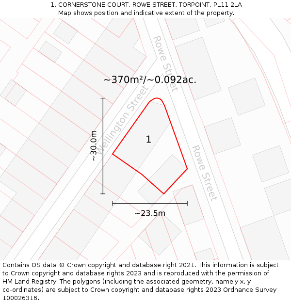 1, CORNERSTONE COURT, ROWE STREET, TORPOINT, PL11 2LA: Plot and title map