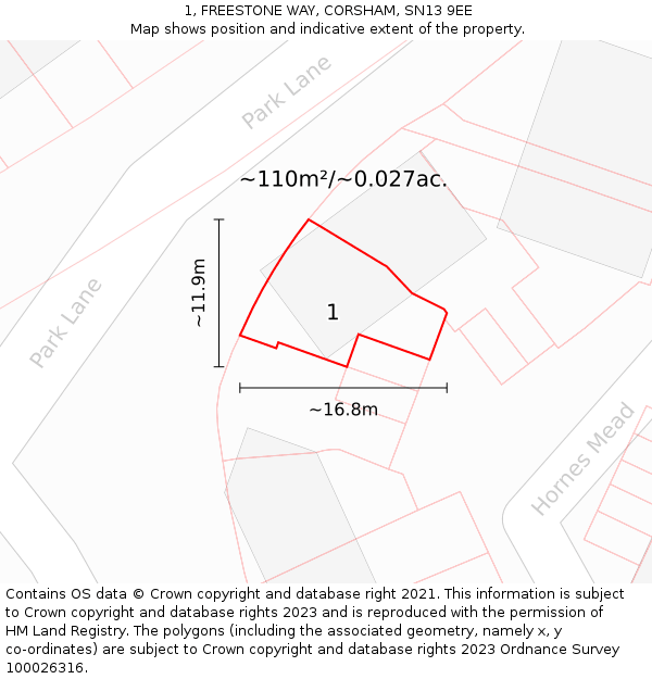 1, FREESTONE WAY, CORSHAM, SN13 9EE: Plot and title map