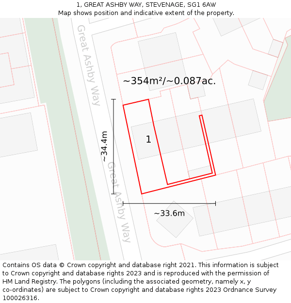 1, GREAT ASHBY WAY, STEVENAGE, SG1 6AW: Plot and title map