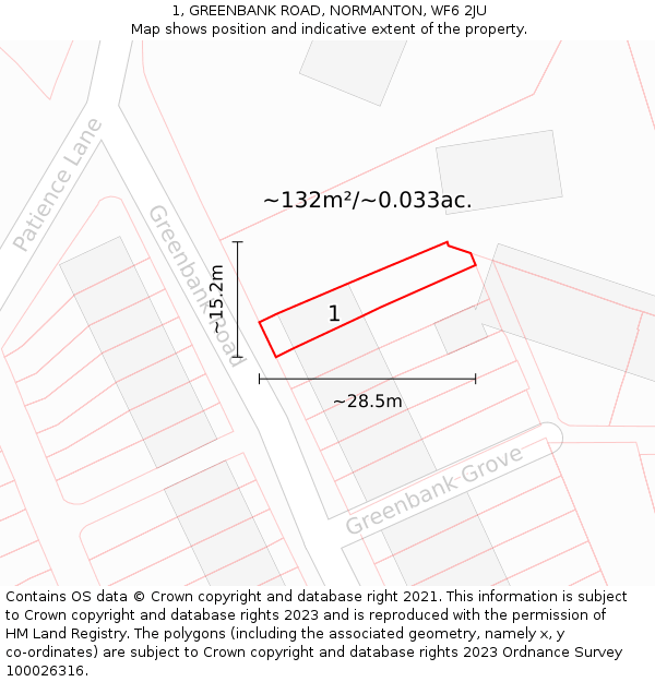 1, GREENBANK ROAD, NORMANTON, WF6 2JU: Plot and title map
