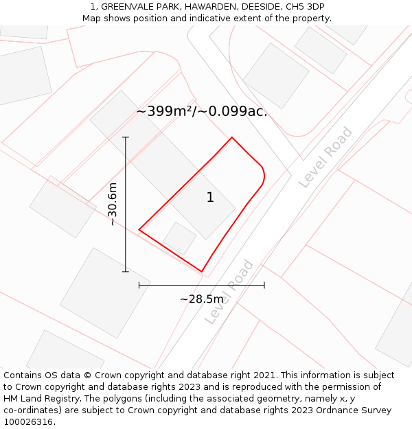 1, GREENVALE PARK, HAWARDEN, DEESIDE, CH5 3DP: Plot and title map