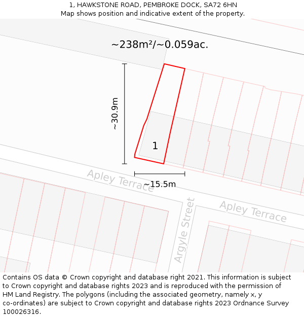 1, HAWKSTONE ROAD, PEMBROKE DOCK, SA72 6HN: Plot and title map
