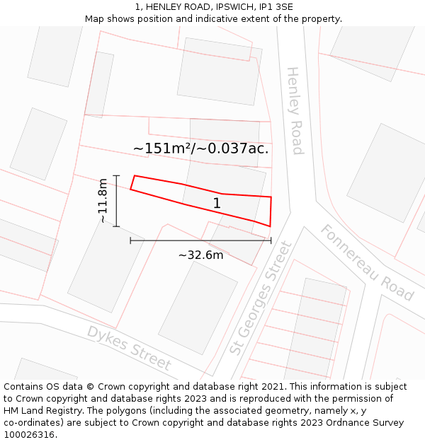 1, HENLEY ROAD, IPSWICH, IP1 3SE: Plot and title map