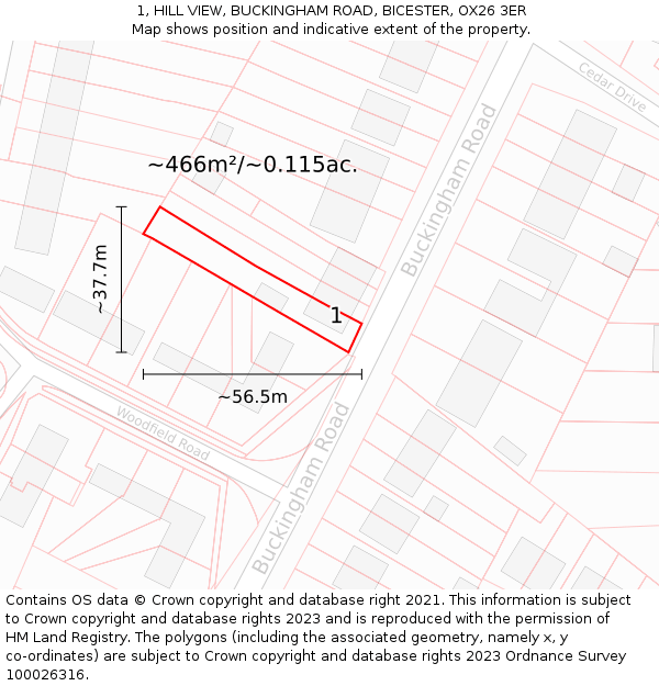 1, HILL VIEW, BUCKINGHAM ROAD, BICESTER, OX26 3ER: Plot and title map