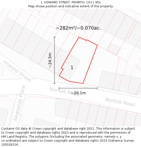 1, HOWARD STREET, PENRITH, CA11 9DL: Plot and title map