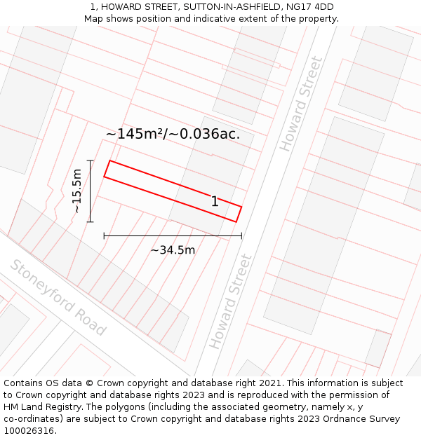 1, HOWARD STREET, SUTTON-IN-ASHFIELD, NG17 4DD: Plot and title map