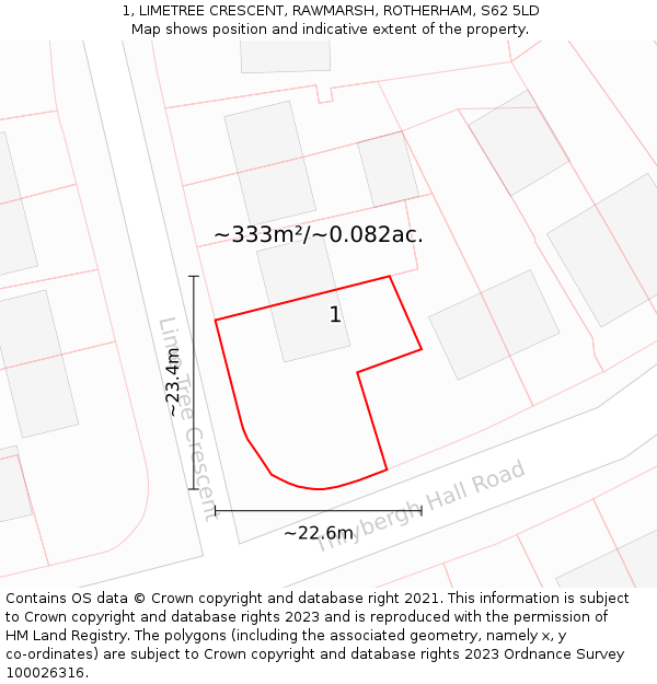 1, LIMETREE CRESCENT, RAWMARSH, ROTHERHAM, S62 5LD: Plot and title map