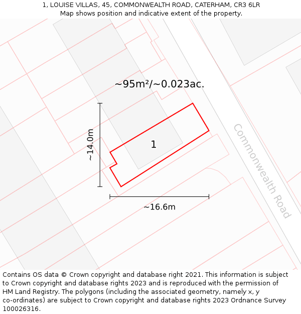 1, LOUISE VILLAS, 45, COMMONWEALTH ROAD, CATERHAM, CR3 6LR: Plot and title map