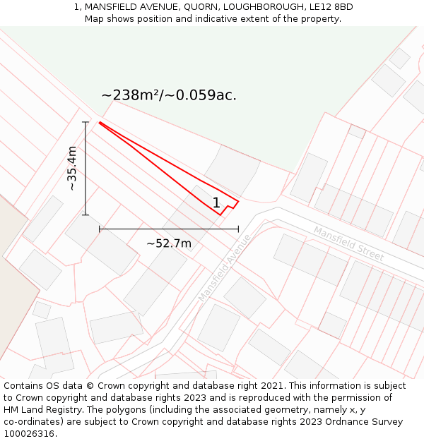 1, MANSFIELD AVENUE, QUORN, LOUGHBOROUGH, LE12 8BD: Plot and title map