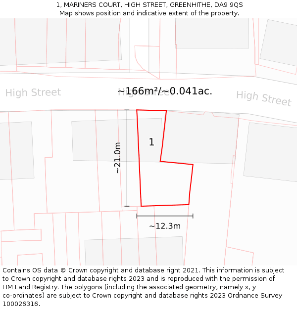 1, MARINERS COURT, HIGH STREET, GREENHITHE, DA9 9QS: Plot and title map