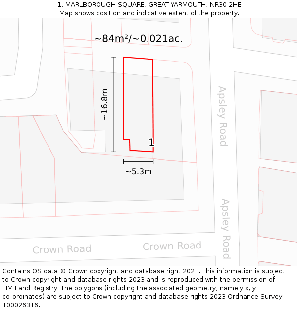 1, MARLBOROUGH SQUARE, GREAT YARMOUTH, NR30 2HE: Plot and title map
