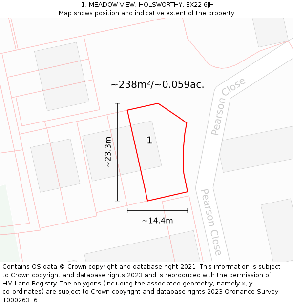 1, MEADOW VIEW, HOLSWORTHY, EX22 6JH: Plot and title map