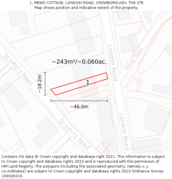 1, MEWS COTTAGE, LONDON ROAD, CROWBOROUGH, TN6 2TR: Plot and title map