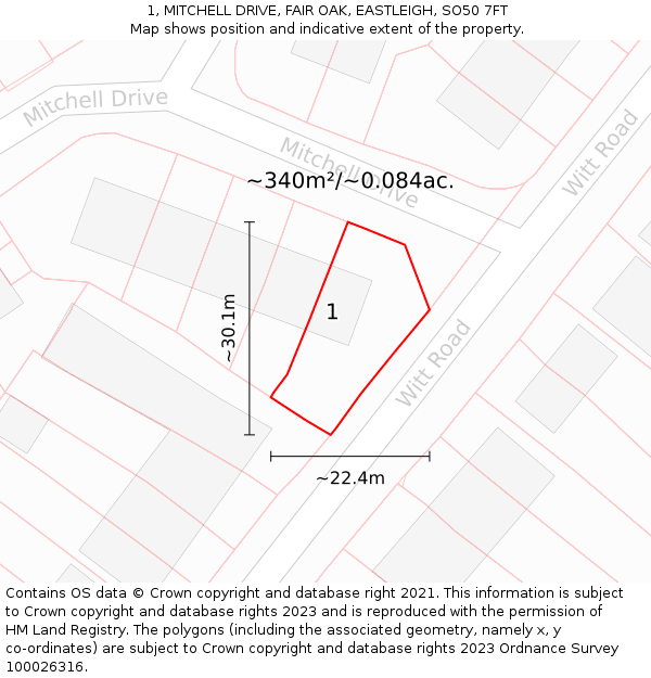 1, MITCHELL DRIVE, FAIR OAK, EASTLEIGH, SO50 7FT: Plot and title map