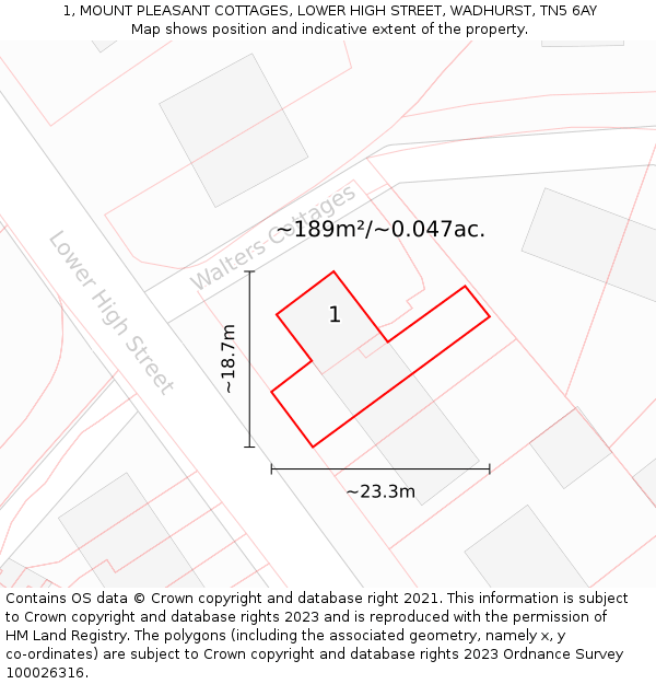 1, MOUNT PLEASANT COTTAGES, LOWER HIGH STREET, WADHURST, TN5 6AY: Plot and title map