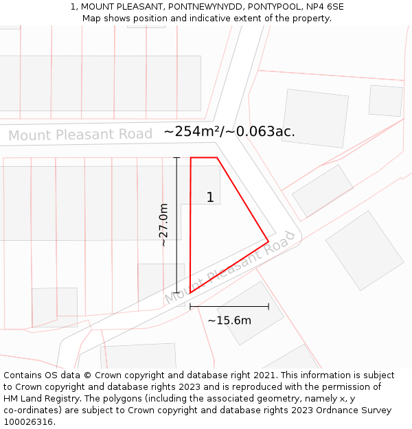 1, MOUNT PLEASANT, PONTNEWYNYDD, PONTYPOOL, NP4 6SE: Plot and title map