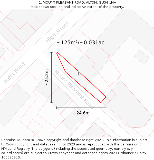 1, MOUNT PLEASANT ROAD, ALTON, GU34 1NH: Plot and title map