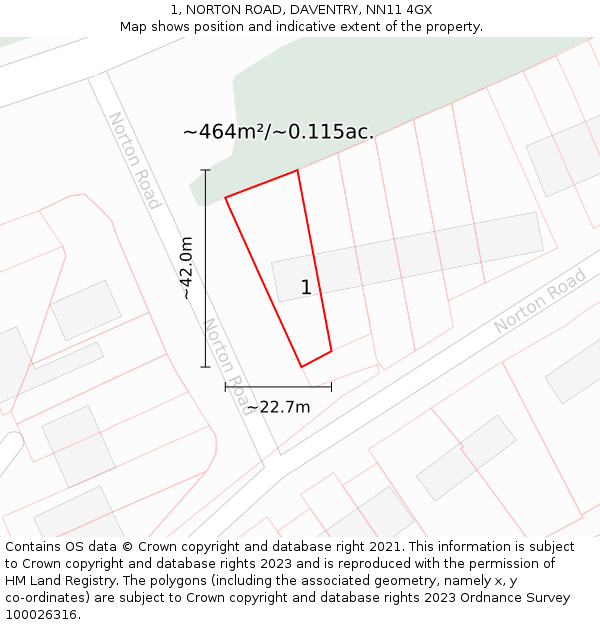1, NORTON ROAD, DAVENTRY, NN11 4GX: Plot and title map