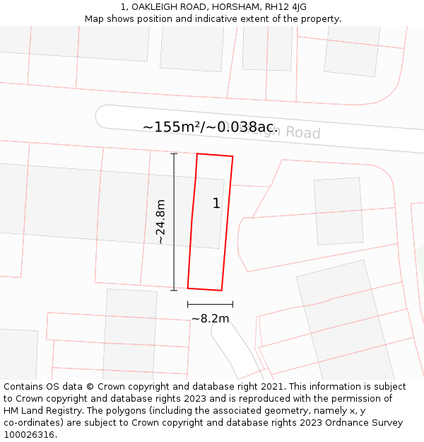 1, OAKLEIGH ROAD, HORSHAM, RH12 4JG: Plot and title map