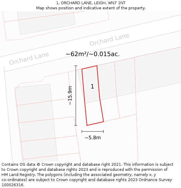 1, ORCHARD LANE, LEIGH, WN7 1NT: Plot and title map