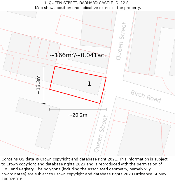 1, QUEEN STREET, BARNARD CASTLE, DL12 8JL: Plot and title map