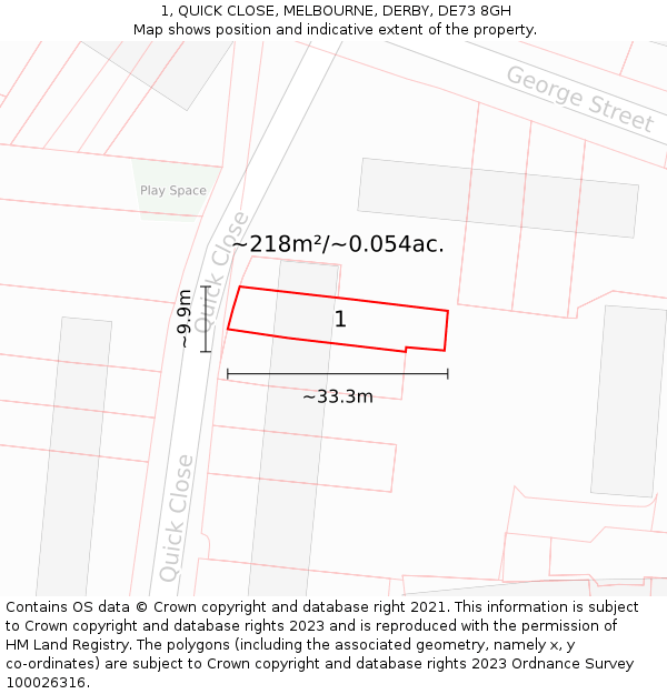 1, QUICK CLOSE, MELBOURNE, DERBY, DE73 8GH: Plot and title map