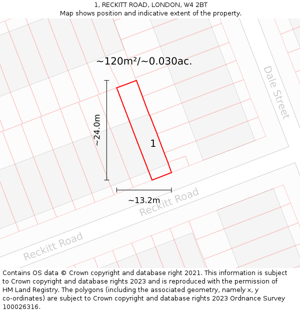 1, RECKITT ROAD, LONDON, W4 2BT: Plot and title map