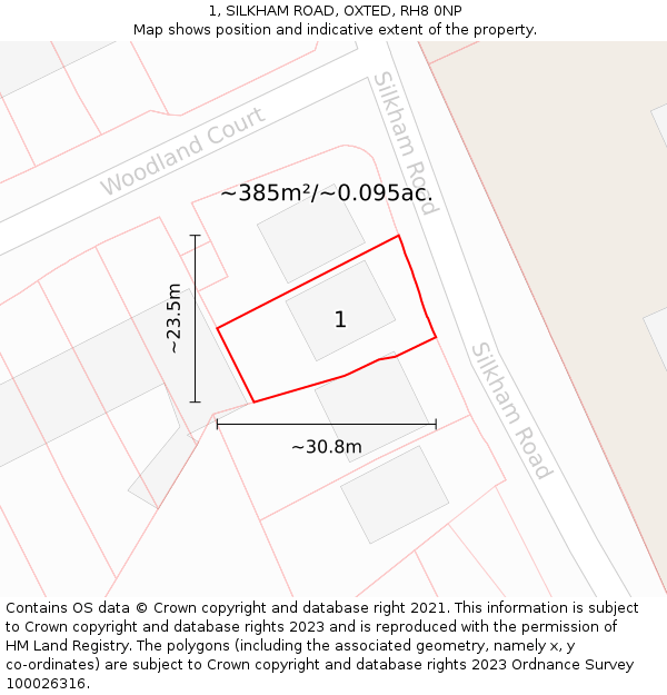 1, SILKHAM ROAD, OXTED, RH8 0NP: Plot and title map