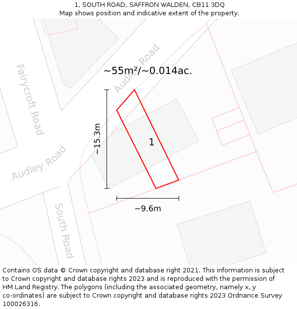 1, SOUTH ROAD, SAFFRON WALDEN, CB11 3DQ: Plot and title map