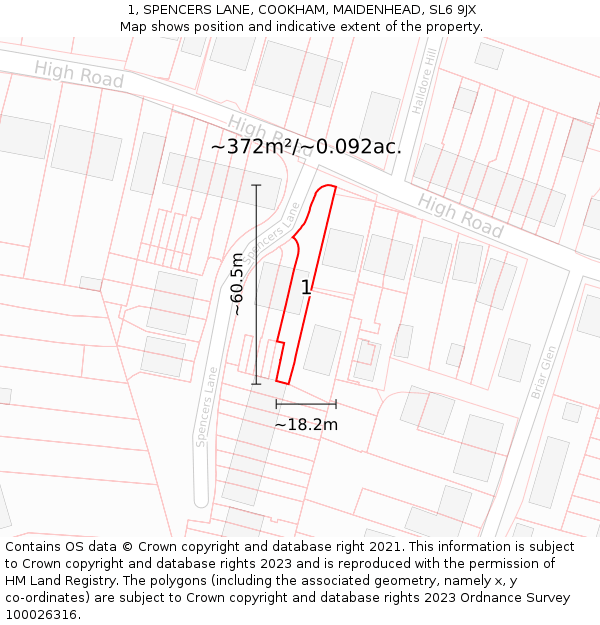 1, SPENCERS LANE, COOKHAM, MAIDENHEAD, SL6 9JX: Plot and title map