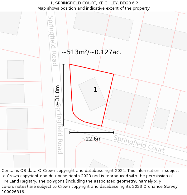 1, SPRINGFIELD COURT, KEIGHLEY, BD20 6JP: Plot and title map