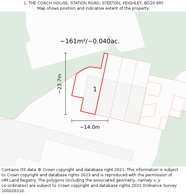 1, THE COACH HOUSE, STATION ROAD, STEETON, KEIGHLEY, BD20 6RY: Plot and title map