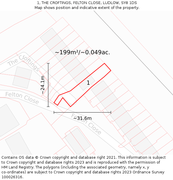 1, THE CROFTINGS, FELTON CLOSE, LUDLOW, SY8 1DS: Plot and title map