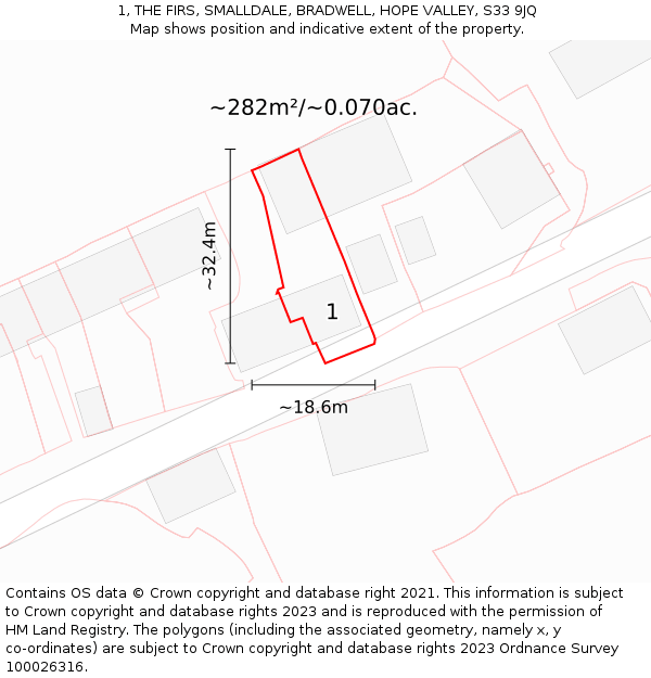 1, THE FIRS, SMALLDALE, BRADWELL, HOPE VALLEY, S33 9JQ: Plot and title map