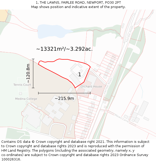 1, THE LAWNS, FAIRLEE ROAD, NEWPORT, PO30 2PT: Plot and title map