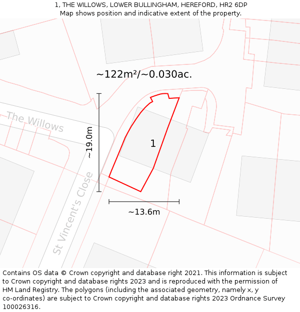 1, THE WILLOWS, LOWER BULLINGHAM, HEREFORD, HR2 6DP: Plot and title map