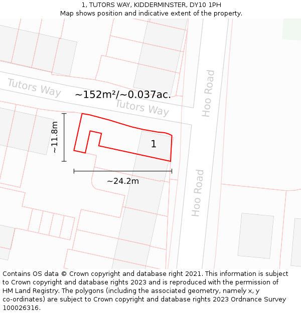 1, TUTORS WAY, KIDDERMINSTER, DY10 1PH: Plot and title map
